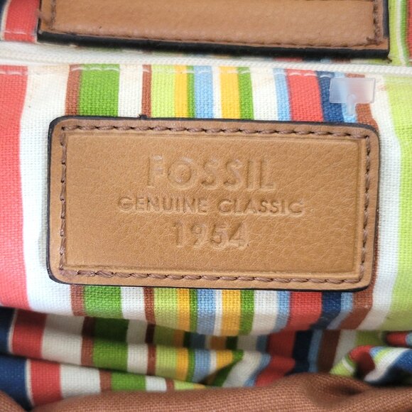 FOSSIL Tweed Fabric Wood Handle Satchel Crossbody Bag - Picture 4 of 6